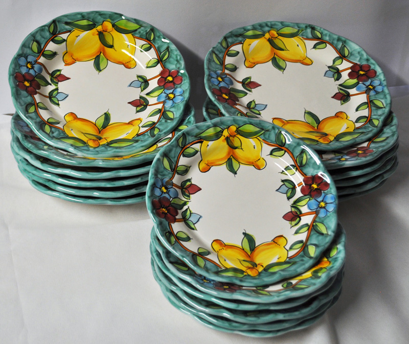 Piatto piano decoro fiori e limoni tipo vietri - koak la ceramiche